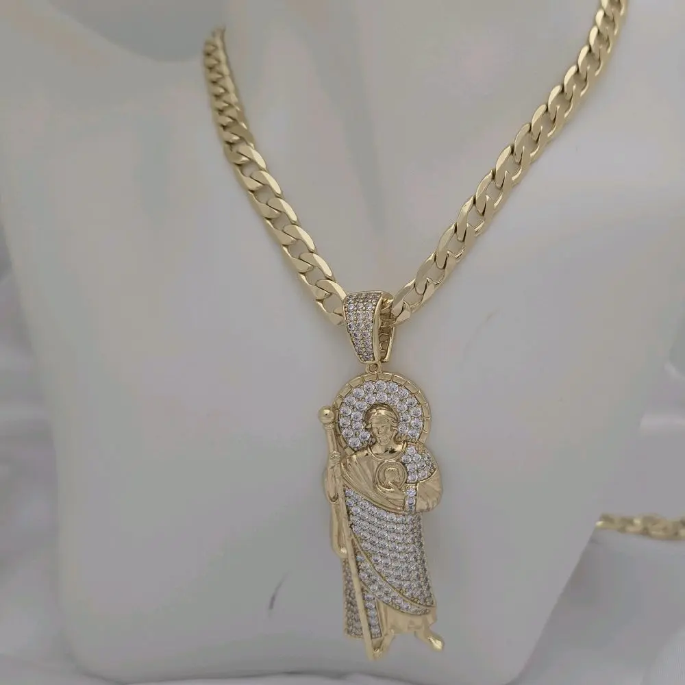 cadena 248 cuban y dije 412 san judas gold plated unisex
