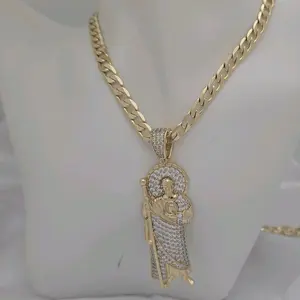 cadena 248 cuban y dije 412 san judas gold plated unisex