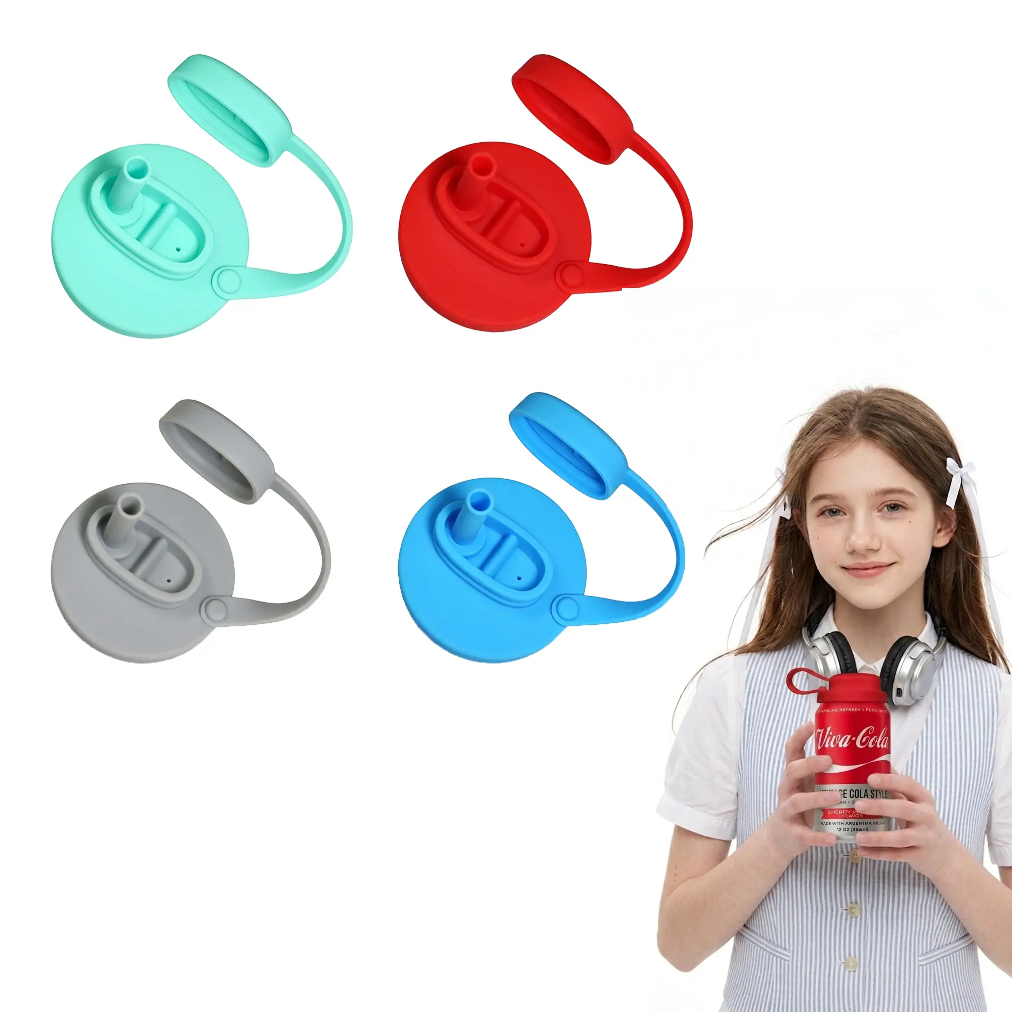 Reusable Silicone Soda Can Lids with Straw and Handle 4-Pack - BPA-Free Leakproof Airtight Drink Covers tiktokshopspringglowup Drinking Gadgets Drinkware Lid meal prep containers
