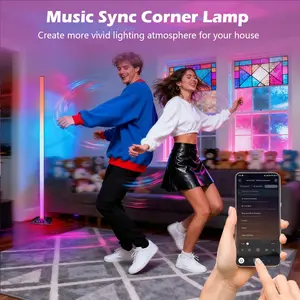VKK 2026 New RGB Smart Floor Corner Lamp, 63in Adjustable Length, 16M Color Options, Multi-Device Control (App/Touch/Remote), 360° Full Coverage, Music Sync, Eye-Care Mode, 68 Preset Modes, Home Improvement Novelty Lighting