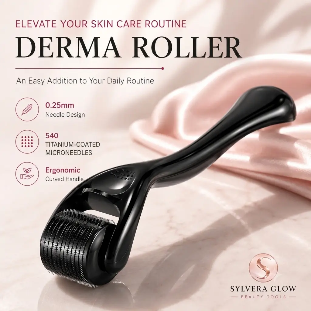 0.25mm Derma Roller, 540 Titanium-Coated Microneedles Skincare Beauty Tool with Ergonomic Handle for Face & Body Care, Men & Women’s At-Home Salon Self-Care Item, Salon At Home, Self Care Finds