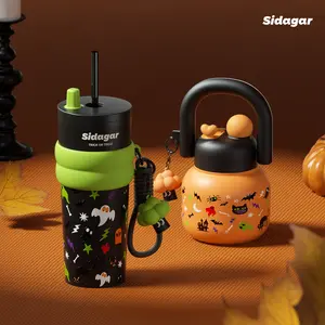 [sidagar] Halloween Cartoon Pattern Water Bottle Leak-proof 24h keep cold coffee cup thermos