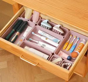 16PCS Versatile Drawer Organizer Trays 3 Size Plastic Storage Bins Lightweight Washable Easy Clean Non Slip Divider Tray Multifunctional Container For Kitchen Gadgets Bathroom Makeup Vanity Office Desk Bedroom Drawer Junk Storage Daily Organization