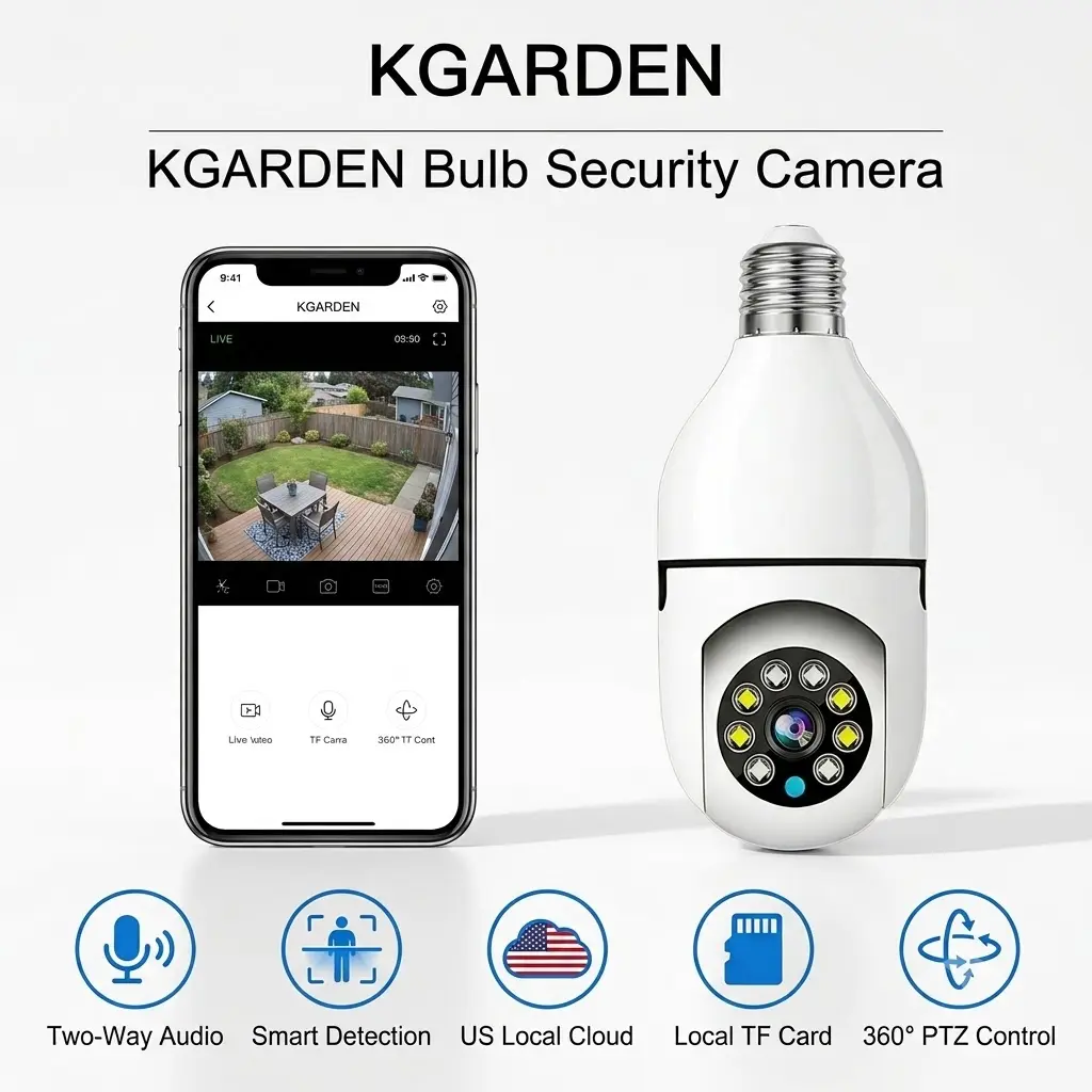 2PCS Kgarden Light Bulb Security Camera -2K 2.4GHz/5GHz WiFi, Indoor Outdoor Surveillance Monitoring Camera for Home, 360° Pan/Tilt, Color Night Vision, Built-In LED & Spotlight, Easy Installation