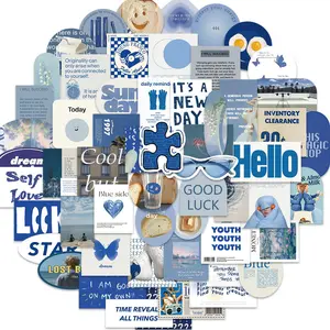 Blue Series Sticker, 57pcs/set Self Adhesive Decorative Stickers, DIY Decals for Water Bottle, Laptop, Phone Case, Scrapbooking, Journal Making