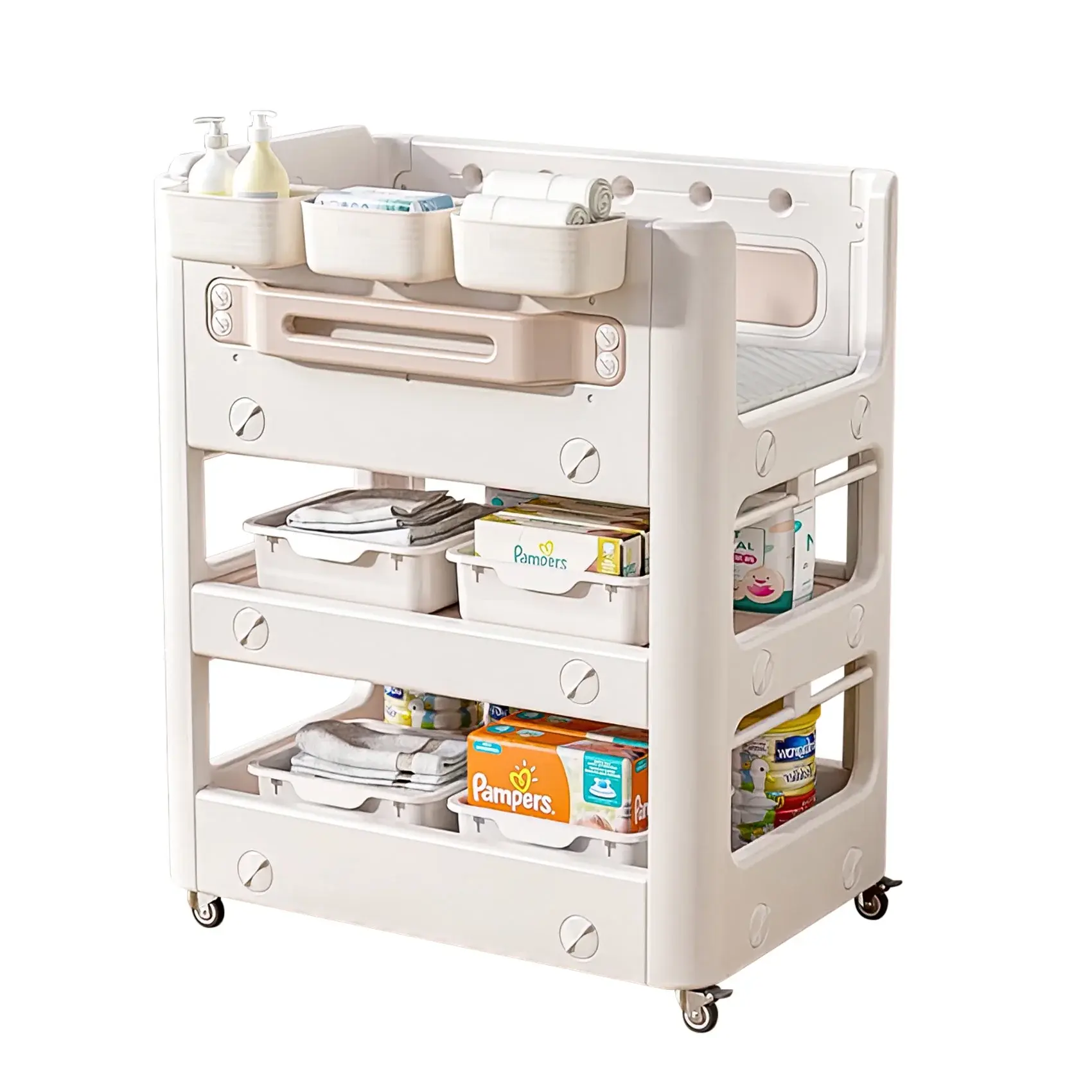 UNICOO Multifunctional Baby Nursery Essentials Organizer Cart & Baby Changing Table, Newborn Diaper Changing Station