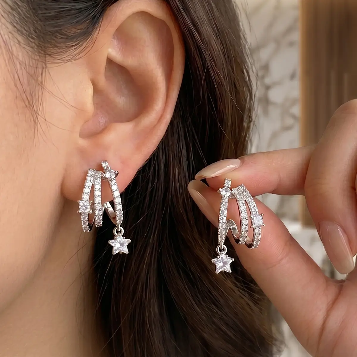 Stud Earrings for Women, Triple Huggie Hoop Earrings for One Hole, Trendy Hypoallergenic Earrings Jewelry Gifts for Womens