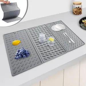 Silicone Dish Drying Mat Kitchen Counter, Foldable Large Hook, Non-Slip, Easy to Clean, 24x16 Inches, Ca Prop 65 Compliant
