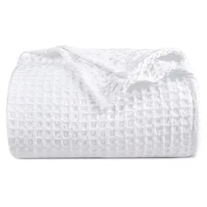 100% Cotton Blanket, Waffle Weave Blanket for Bed and Sofa, Breathable and Soft, 350GSM Premium Cotton