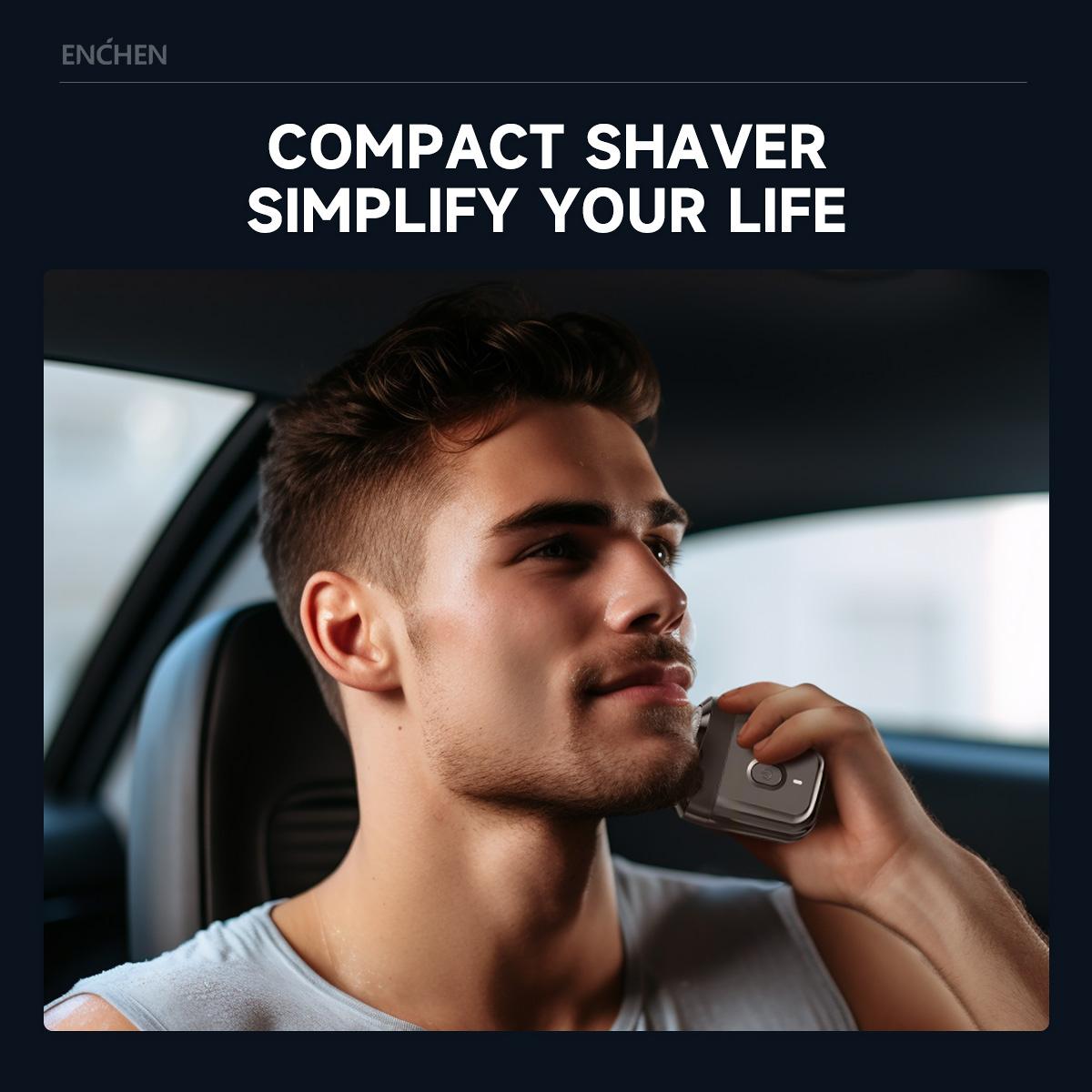 Enchen Mini Electric Beard Shaver Waterproof, Comfortable Double-Ring Magnetic Cutter, One-Button Long Lasting, Pocket Size, 2025 New Beard Shaver