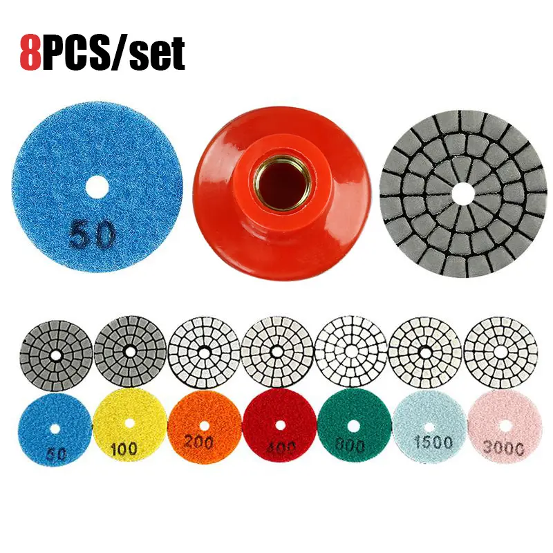 8PCS 2" Diamond Polishing Pads 50-3000 Grit - Dry Grinding Discs for Granite, Marble, Pebbles & Stone - Angle Grinder Polishing Tools fathersdaygift Resin Binder High Quality