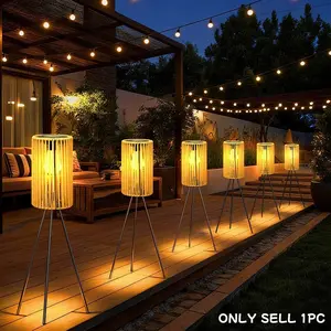Handmade Wicker Solar Floor Lamp, Tripod Design, Light Sensor, Auto-On, Outdoor Garden Patio Courtyard Night Decor, Wedding Setup, 11 Festivals