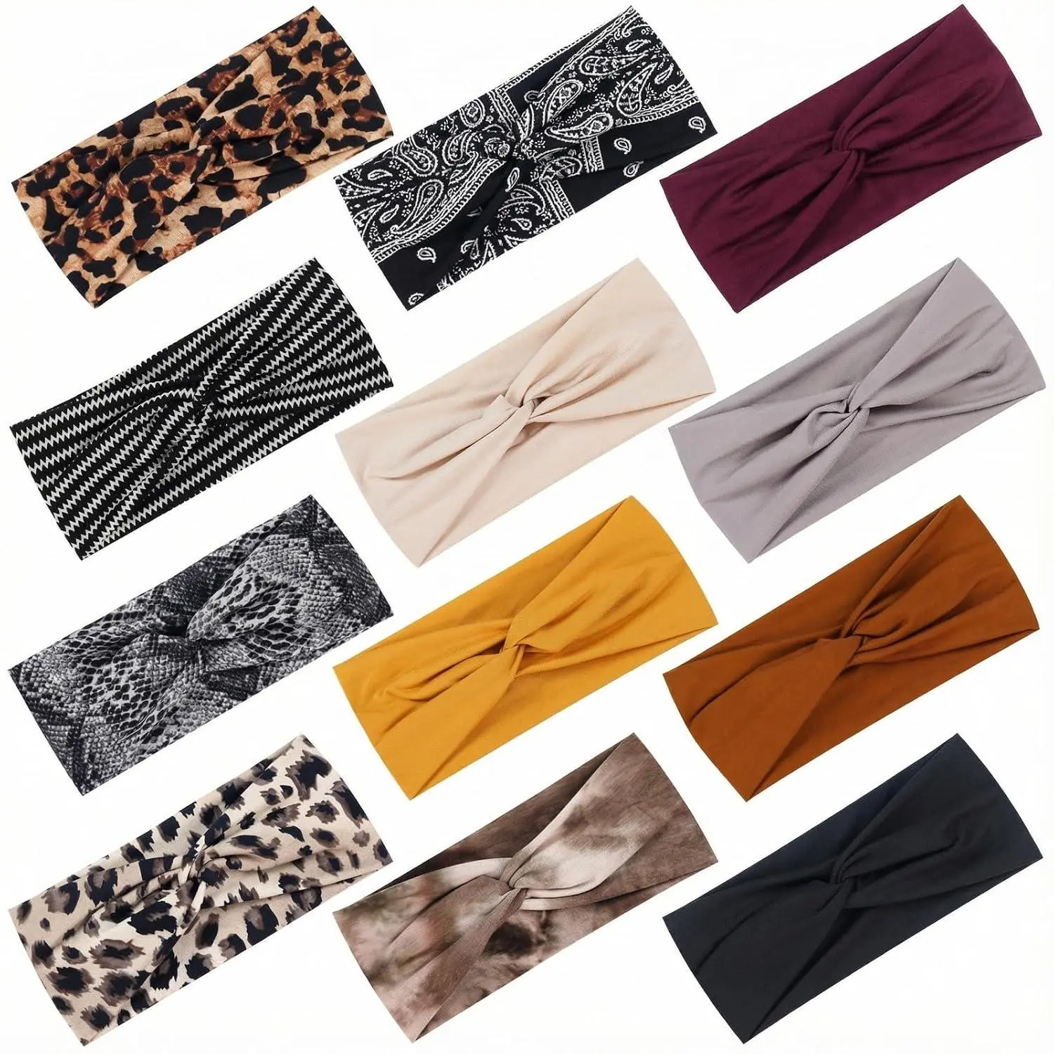 Tyfthui Women's 12-Pack Elastic Wide Non-Slip Headbands, Sports Headbands