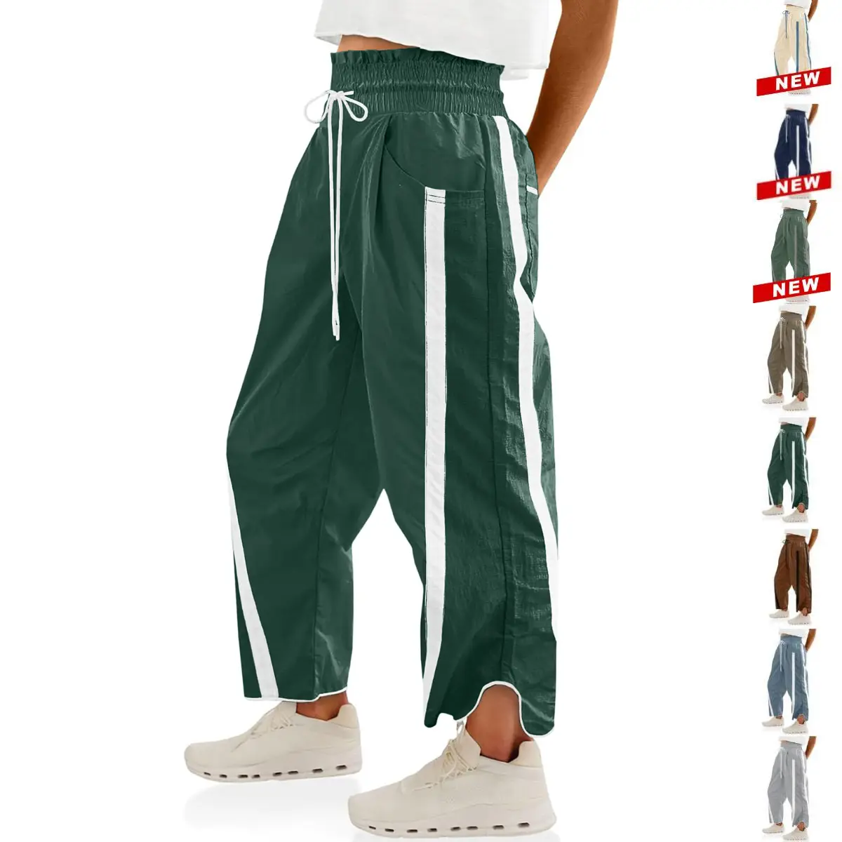 JovenPara Women's Track Pants Baggy Wide Leg Pants Contrast Color High Elastic Waisted Casual Loose Fit Trousers Drawstring Workout Track Pants with Pockets Bottom Womenswear