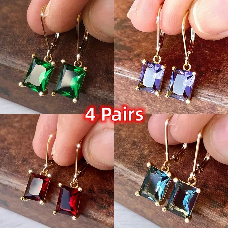 Women's Fashion Jewelry Earrings - 4-Pair Elegant Flower Metal-Coated Drop Hoop Ear-Hook Set, Leisure Everyday Sparkle Casual Daily Accessories, Great Value