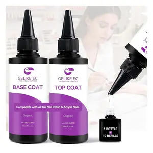 Base Gel Top Coat Set: 2x100ml Hema Free Great Value Refill for Nail Techs Manicure Salon Store Compatible with All Gel Nail Polish & Acrylic Nails