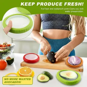 Kitchen Utensils & Gadgets 4-Piece Reusable Fresh Produce Preservation Storage Containers Set - Avocado Saver, Tomato Fridge Holder, for Garlic, Onions, Lemons, Potatoes - Green, Yellow, Red, Orange