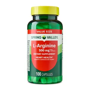 Spring Valley L-Arginine 500 mg Capsules for Heart & Circulation Support 100 Count Amino Acid Supplement for Adults