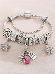 Rhinestone Decorated Bracelet with Charms, Fashionable Jewelry for Women & Girls, Trendy All-match & Exquisite Jewelry for Birthday Gift