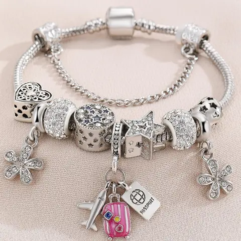 Rhinestone Decorated Bracelet with Charms, Fashionable Jewelry for Women & Girls, Trendy All-match & Exquisite Jewelry for Birthday Gift, Jewelry Gifts, Bracelet with Pendant, Fashion Bracelets