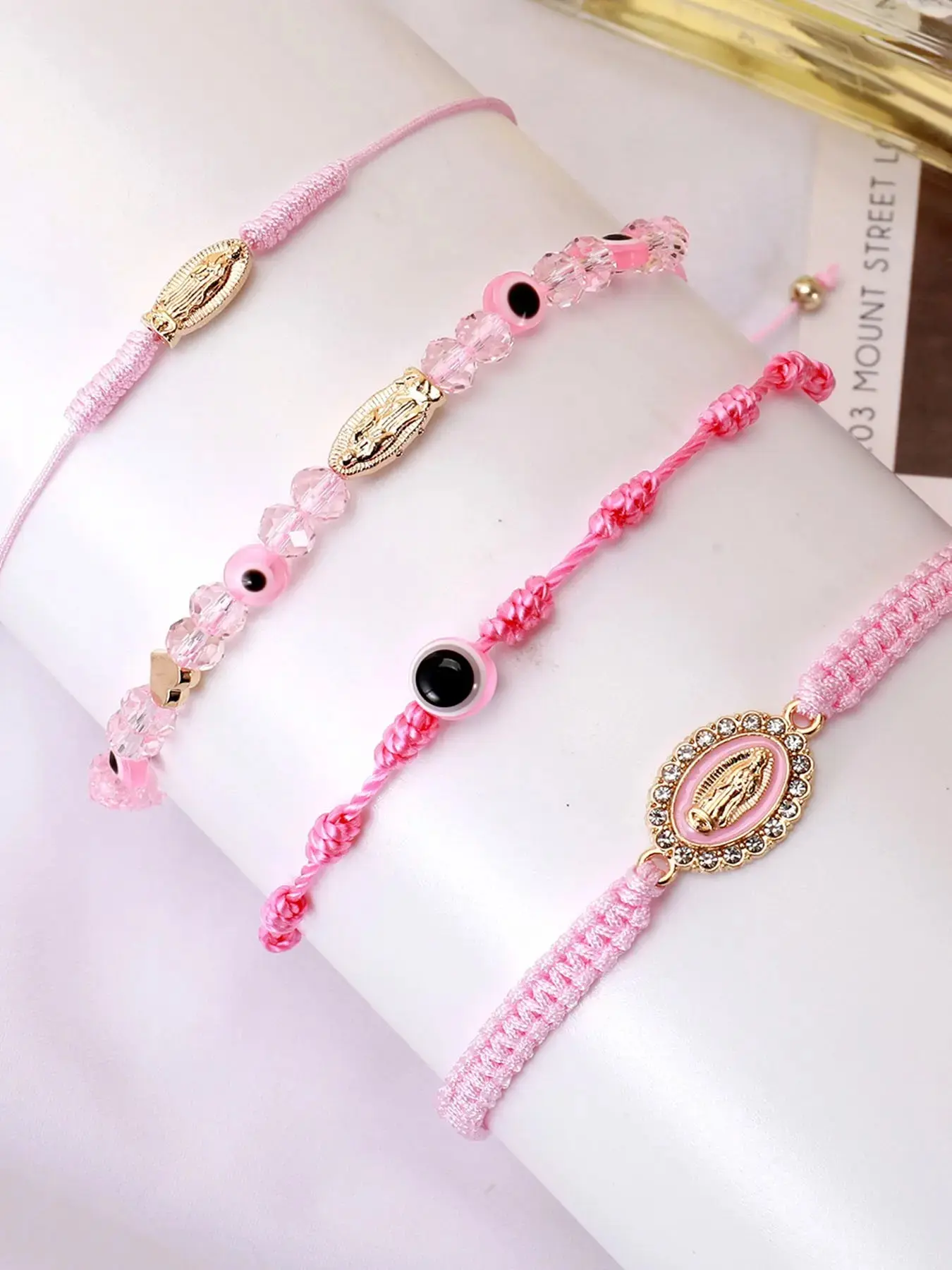 4pcs Cross Mexican Bracelets, Virgin Mary San Judas Bracelet, Heart Charm String Evil Eye Beads, Jewelry Gift for Women Girls, Braided Bracelet, Beaded Bracelets