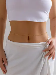 Women's Waterproof Stainless Steel Waist Chain, Rust-Resistant Beaded Body Chain, Summer Beach Vacation Accessory, Random Bead Count, Waistbeads