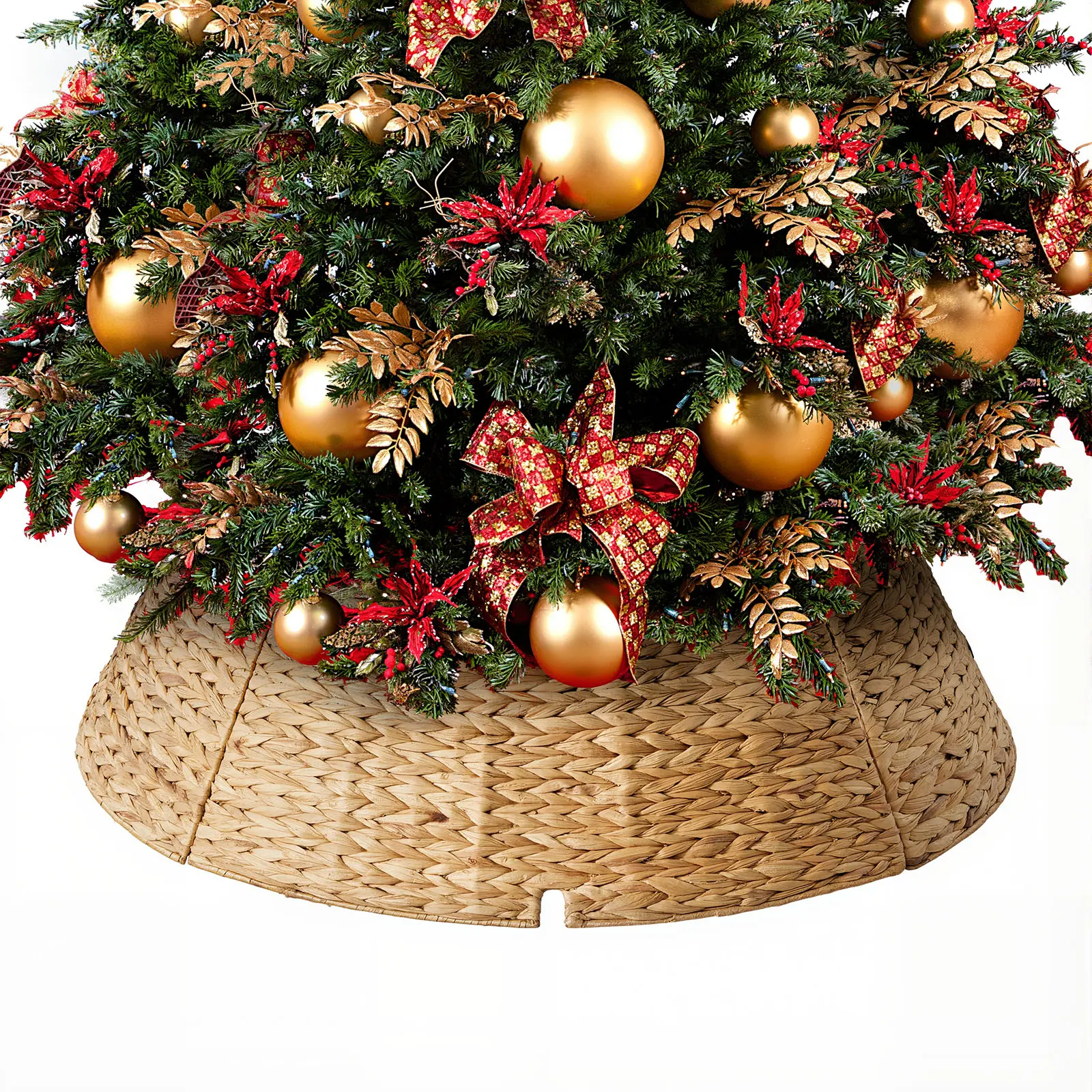 Christmas Tree Collar – Sturdy Base Cover for Christmas Trees, Farmhouse Holiday Decor with Cord Cut-Out (Natural)