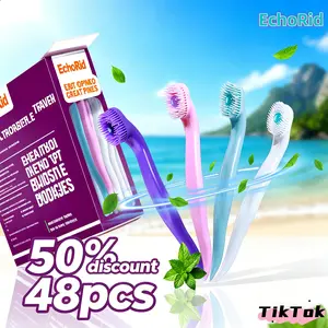 EchoRid 48 Pcs Disposable Mini Soft Oral Travel Toothbrushes, Pre-pasted 3-in-1 Waterless Toothbrush Heads with Mint Flavor & Pick, Individually Wrapped, Gentle on Gums, Travel-Friendly for Camping & Whitening tiktokshopspringglowup Dental Cleaner breath
