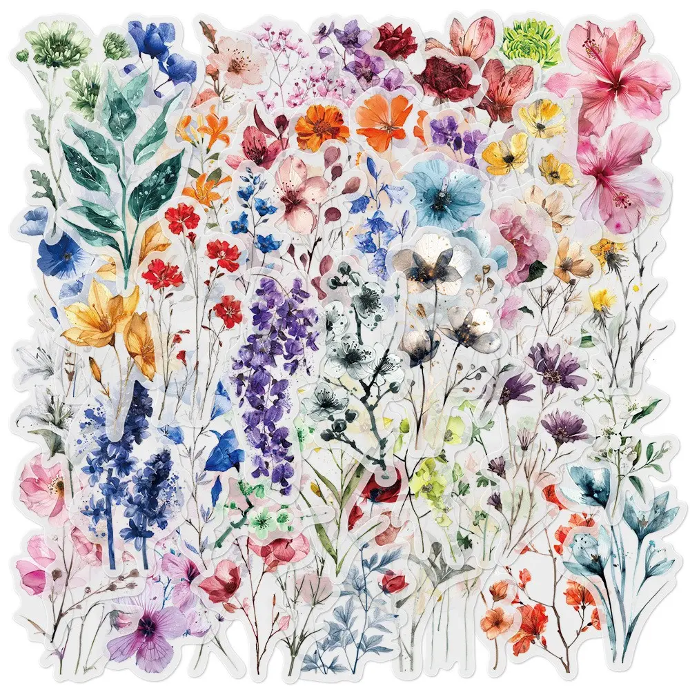 50Pcs Transparent Flower Stickers for Scrapbooking Supplies Ephemera PET Nature Plant Sticker Floral Pattern Sticker Colorful Vintage Handcraft Craft Sticker for Journaling Scrapbooking Clear Flowers Decals Art Stickers (Flower)