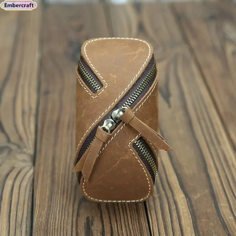 Unisex Retro Crazy Horse Leather Key Organizer - Compact Zippered Mini Wallet, Car Key Protector, Card Holder, Multi-purpose Keychain for Everyday Utility, Travel Use, Gifts,sohochic
