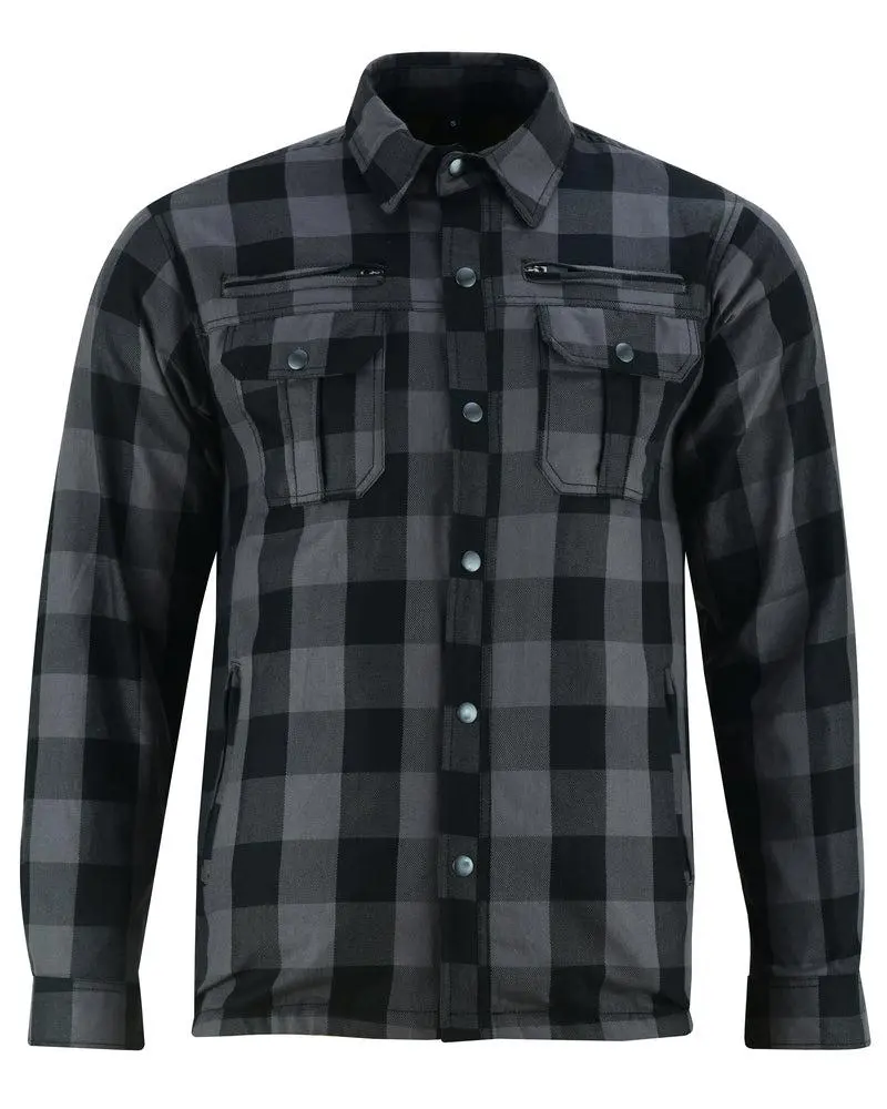 DANIEL SMART Men's Vintage Plaid Biker Flannel Shirt, Armored with Kevlar, Removable Pads, Zipper Cuffs & Enhanced Airflow, Fabric