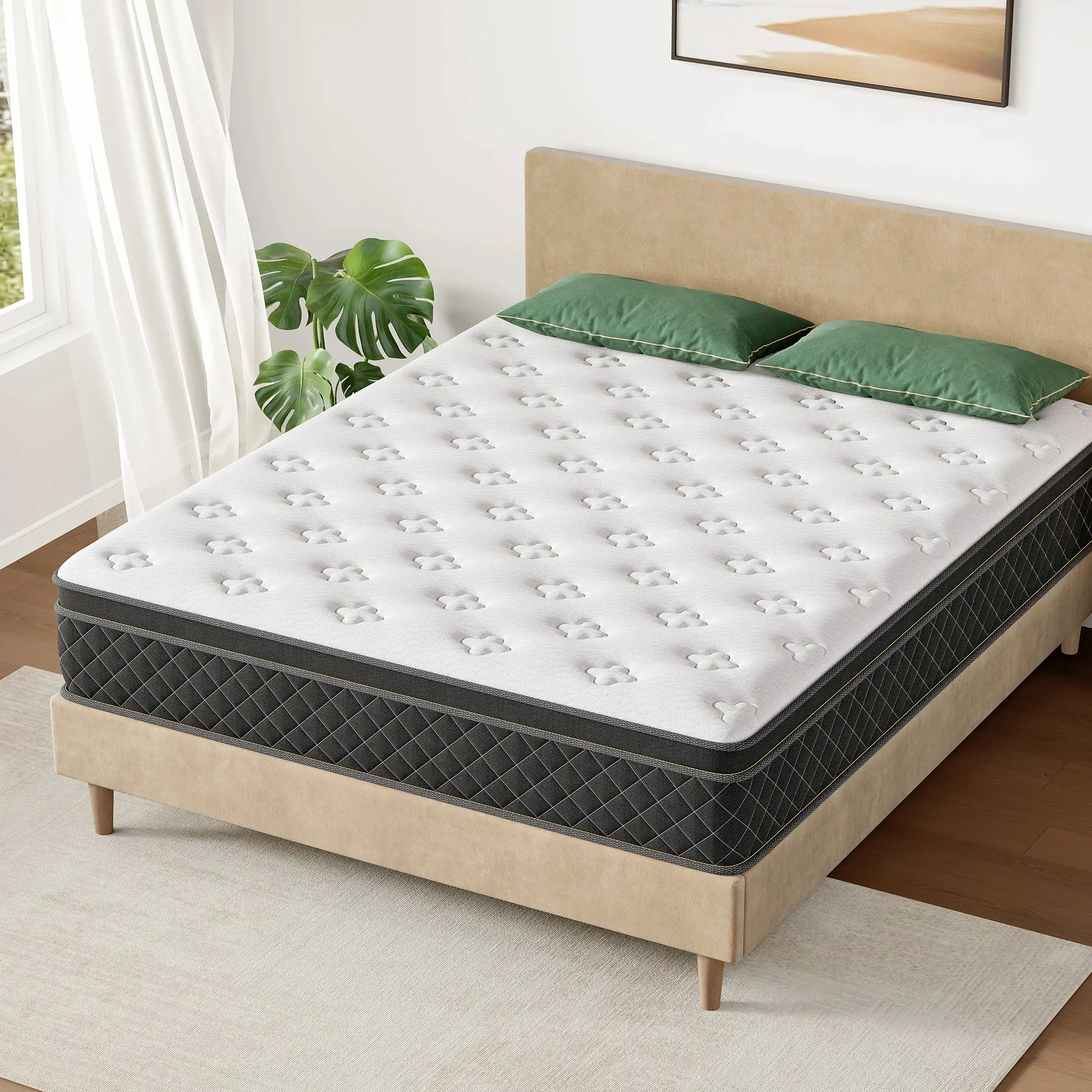 Hybrid Cool Gel Mattress - 25cm Pocket Spring Multi-Level Coils, Medium-Firm Glass Fiber Lumbar Support, Breathable Quiet Back Relief, Rolled Boxed, Hotel-Grade Indoor Design (Queen Size Mattress, King & Multi-Size Options), Mattress Queen Size