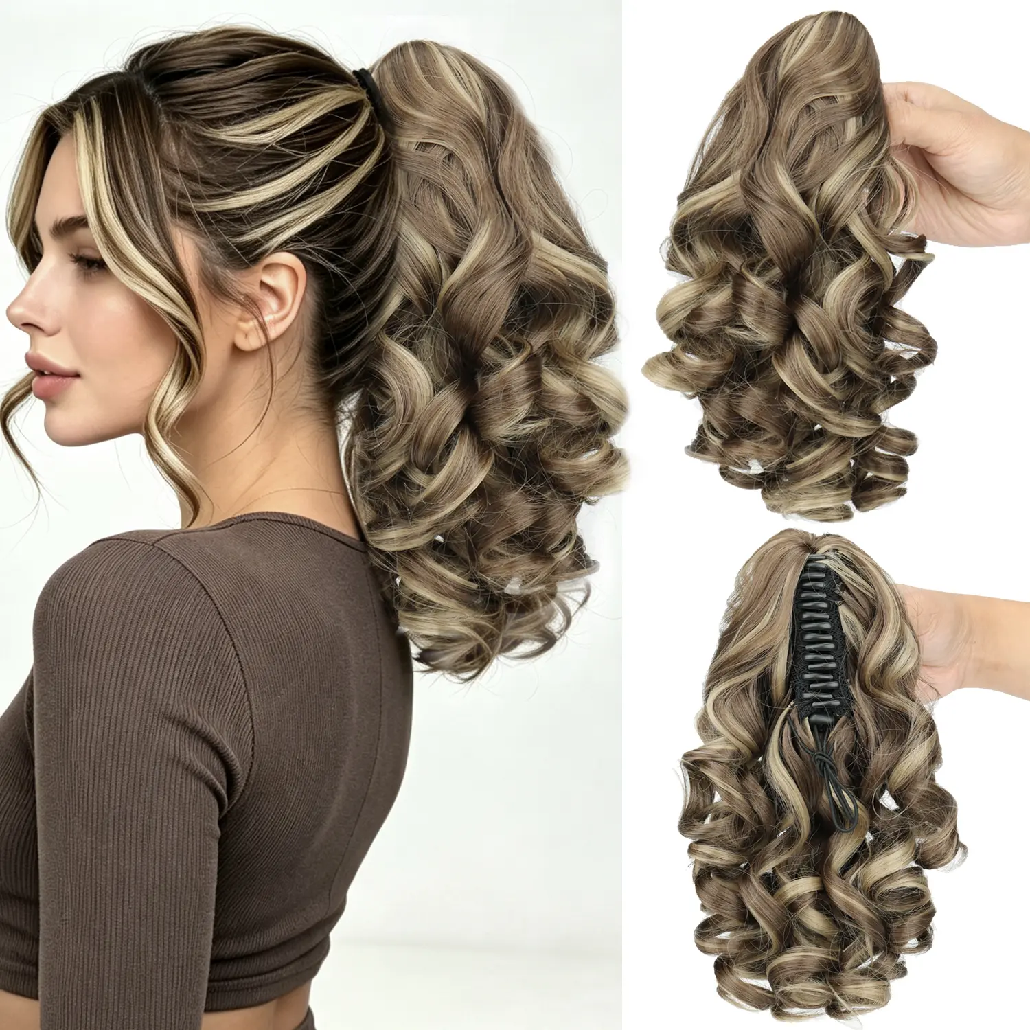 16-Inch Curly Wave Claw Clip Hair Extensions, Heat-Resistant Synthetic Ponytail Hairpiece , Suitable For Women To Wear On Music Festivals And Daily Use