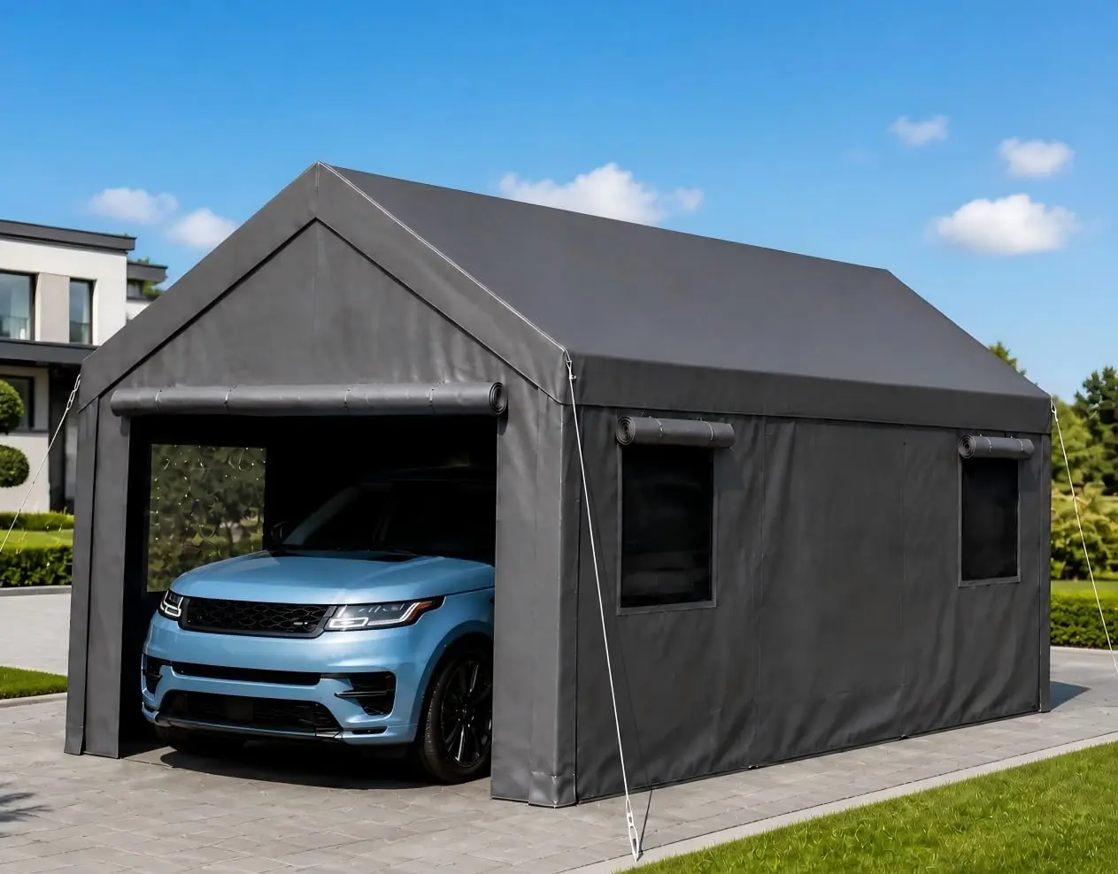 Aoxun Carport 10X20 ft Heavy Duty Carport with Roll-up Windows, Portable Garage Car Canopy with Removable Sidewalls & Doors for Car, Truck, SUV, Boat