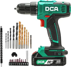 【5-year warranty】DCA 20V Cordless Drill 25-Piece Set, 3/8" Keyless Chuck, 2.0Ah Battery & Charger, 18+1 Clutch Settings, Ideal for Home DIY, Furniture Assembly, Plumbing,