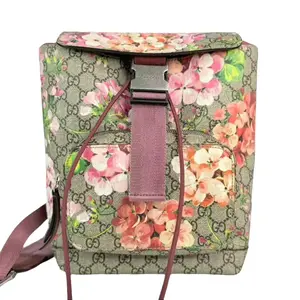 Pre-owned GUCCI Leather Backpacks GG Logo Suprmeme Buckle Blooms Print Backpack