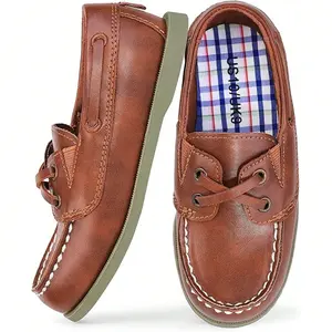 Boys' Brown Leather Slip-On Loafers for Toddlers - Casual School Shoes Comfortable and Stylish Unisex Kids Pink and Yellow Hi-Top Tennis Sneakers