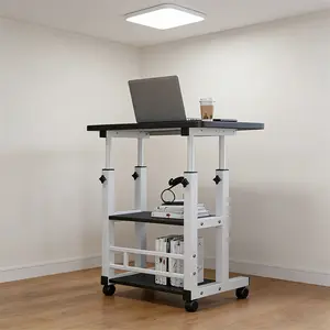 Laptop Desk Adjustable Height – Small Standing Desk on Wheels for Home Office, Portable Rolling Computer Table for Small Spaces, Bedrooms & Living Room – Mobile Workstation