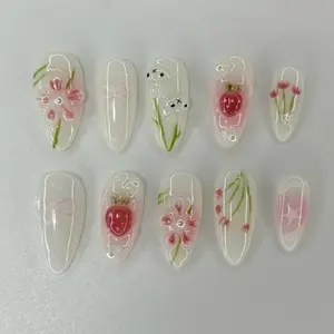 24pcs Cute Bunny Nail Art Stickers, Adorable Floral Design, Sweet Girl Style, European & American Trend, Easy Wear Manicure Decals