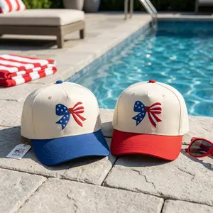 American Flag Bow Hat Embroidered Hat, 4th of July Embroidery Trucker Cap