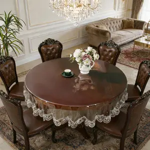 Waterproof Transparent Round Tablecloth with Lace, Heat-Resistant PVC, Easy Clean, Reusable, Ideal for Home, Party, Wedding, Valentine's Day