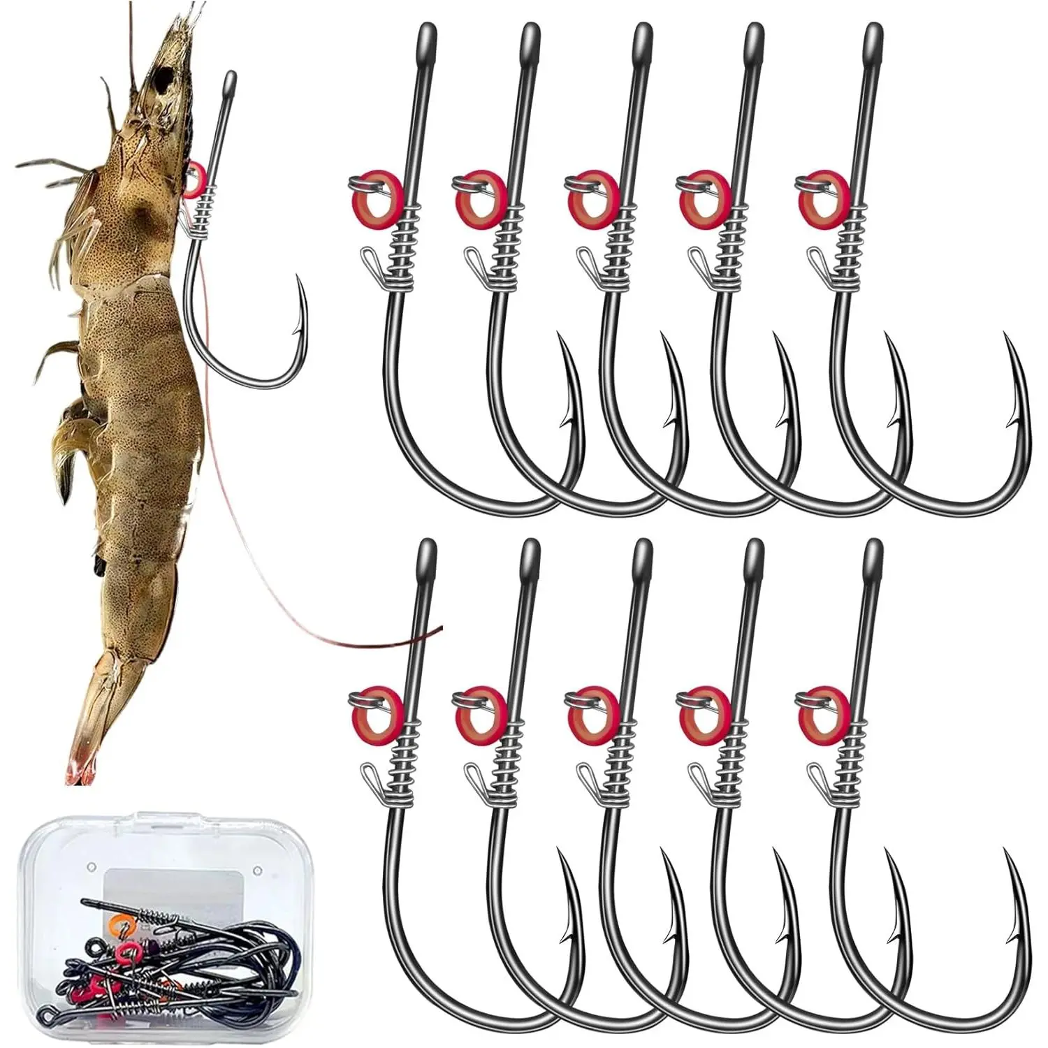 Carbon Steel Treble Hooks, Live Bait Fishing Rig with Quick Baiting System, Corrosion-Resistant for Saltwater & Freshwater Bass, Fishing Supplies, Brackish Water, Live Shrimp, Bionic Shape