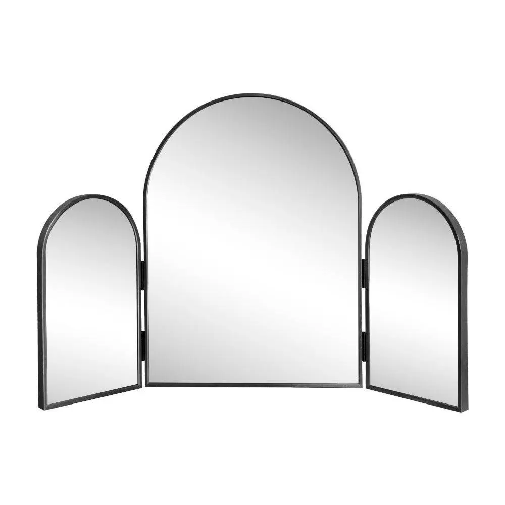 Verity 3-Way 30 in. W x 20 in. H Medium Arch Trifold Adjustable Aluminum Alloy Framed Vanity Mirror for Tabletop and Wall Mount Verity 3-Way 30 in. W x 20 in. H Medium Arch Trifold Adjustable Aluminum Alloy Framed Vanity Mirror for Tabletop and Wall Mount