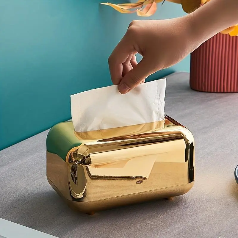 Vintage Tissue Box, 1 Count Luxury Tissue Box Cover, Electroplated Tissue Box Holder, Tissue Dispenser, Bathroom Accessories, Bathroom Necessities, Bathroom Organizer & Storage, Home Goods