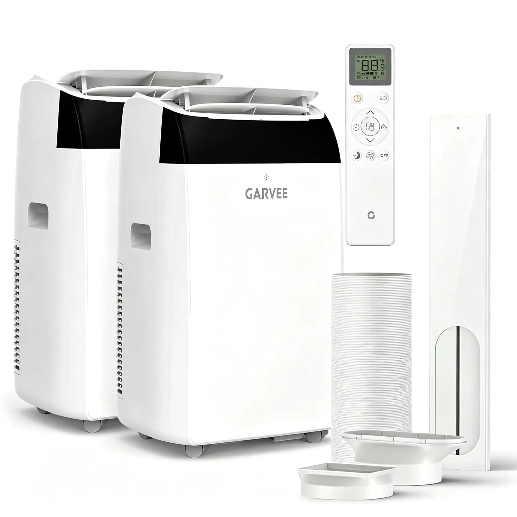 Garvee 14000 BTU Rectangular Freestanding Portable Air Conditioner Unit with Wheels, Remote Control, 3-in-1 Cooling-Fan-Dehumidifier, Cools 750 sq.ft, Sleep Mode, 3 Speed, Auto Swing, 24H Timer (2 PCS)
