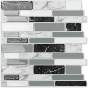 10-Sheet Peel and Stick Kitchen Backsplash Tiles, 12"x12" Self-Adhesive Marble Grey Wall Tiles for Kitchen and Bathroom
