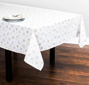 Snowflake Holiday Rectangular Cotton Tablecloth for Festive Dining and Table Settings