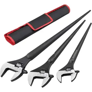 3- Spud Wrench Set - Adjustable Construction Spud Wrench with 10, 12, 16 Inch - SAE and Metric Scale Marked Wrenches with Alignment Holes and Tail Crowbar Feature