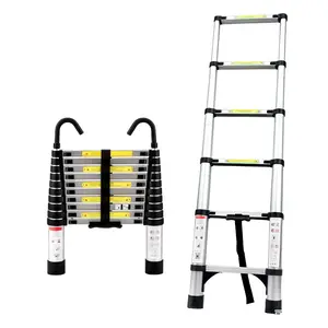 10.5ft 3.2M Aluminum Retractable Ladder, Foldable Telescopic Ladder with Hook, Heavy Duty Portable Extension Ladder, 330LBS Load Capacity, Multi-Functional Collapsible Ladder for RV Attic Home Outdoor Daily Use