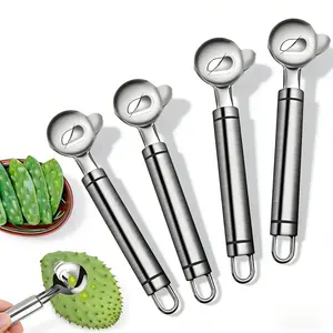 4PCS Stainless Steel Peeler(Nopales Peeling),Multi-Purpose Kitchen Tools,Cactus Peeler,Noodle Cutter & Scoop, Durable&Easy-Grip Handles Cooking Cutting Utensils